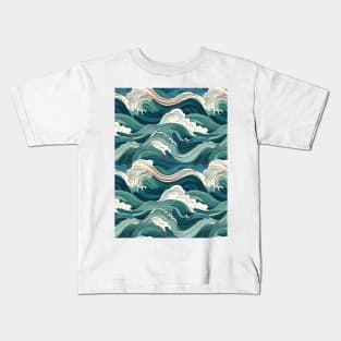 Ephemeral Crests: Hokusai Waves Reimagined Kids T-Shirt